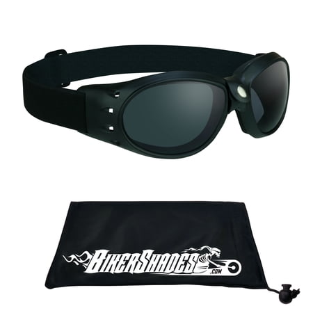 Bikershades Motorcycle Safety Goggles Foam Padded Men Women Large Coverage with Large Microfiber Case