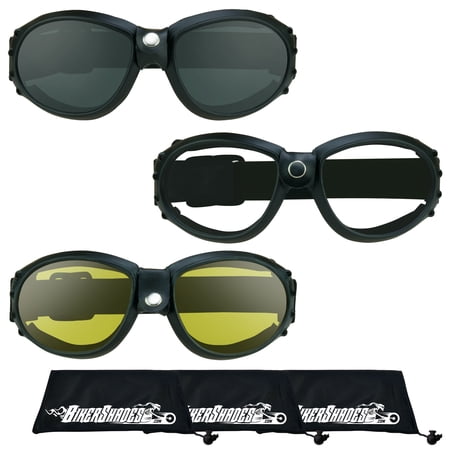 Bikershades Motorcycle Safety Goggles Foam Padded Men Women Large Coverage with Large Microfiber Case