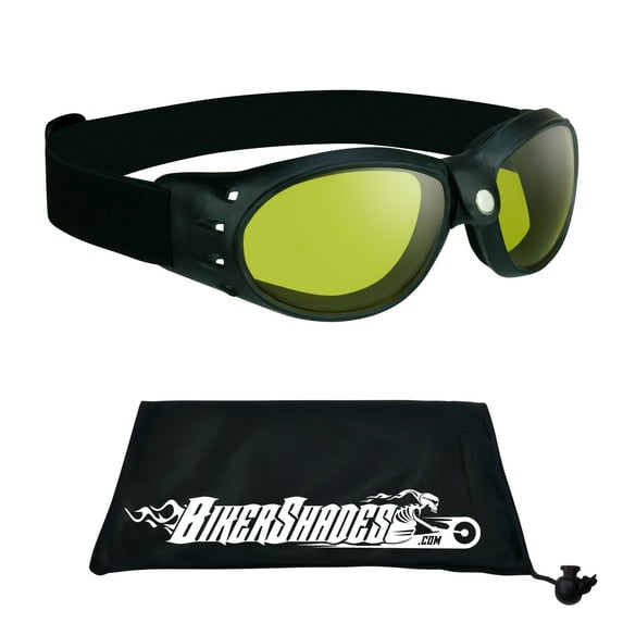 Bikershades Motorcycle Safety Goggles Foam Padded Men Women Large Coverage with Large Microfiber Case