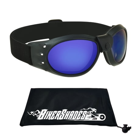 Bikershades Motorcycle Safety Goggles Foam Padded Men Women Large Coverage with Large Microfiber Case