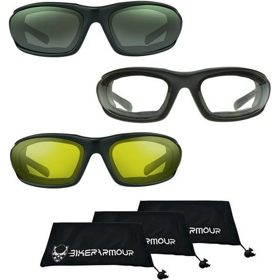 Bikershades Motorcycle Safety Riding Glasses Foam Padded Fits Large Head