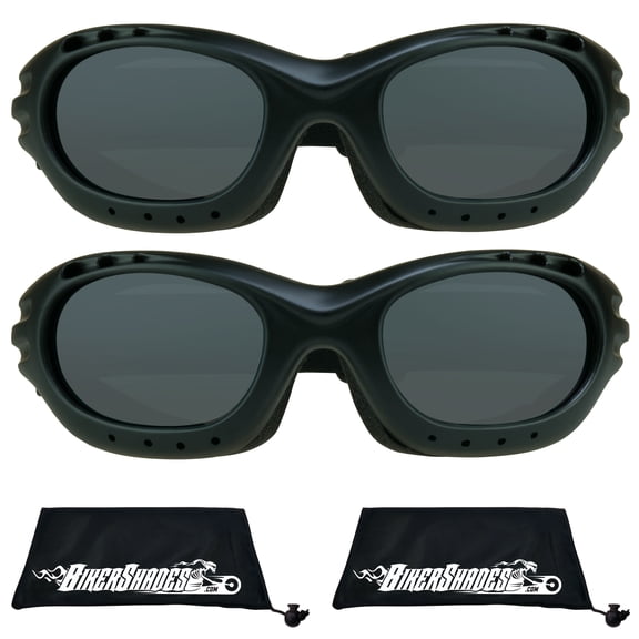 Bikershades Motorcycle Safety Riding Goggles Men Women. Polarized Lens, Smoke, Mirrored Blue or Orange, Clear Yellow Lenses