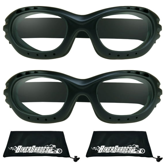 Bikershades Motorcycle Safety Riding Goggles Men Women. Polarized Lens, Smoke, Mirrored Blue or Orange, Clear Yellow Lenses