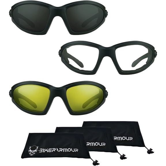 Bikershades Motorcycle Safety Sunglass Foam Padded Men Women Wide Coverage Wind-Proof