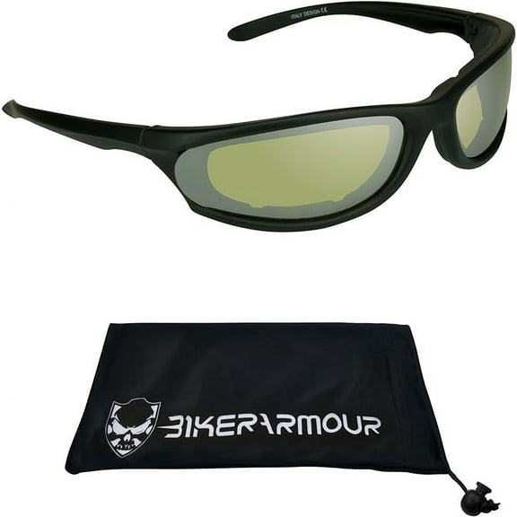 Bikershades Motorcycle Safety Sunglass Foam Padded Men for Women Smoke, Clear, Yellow and Blue Light Blocking Lens