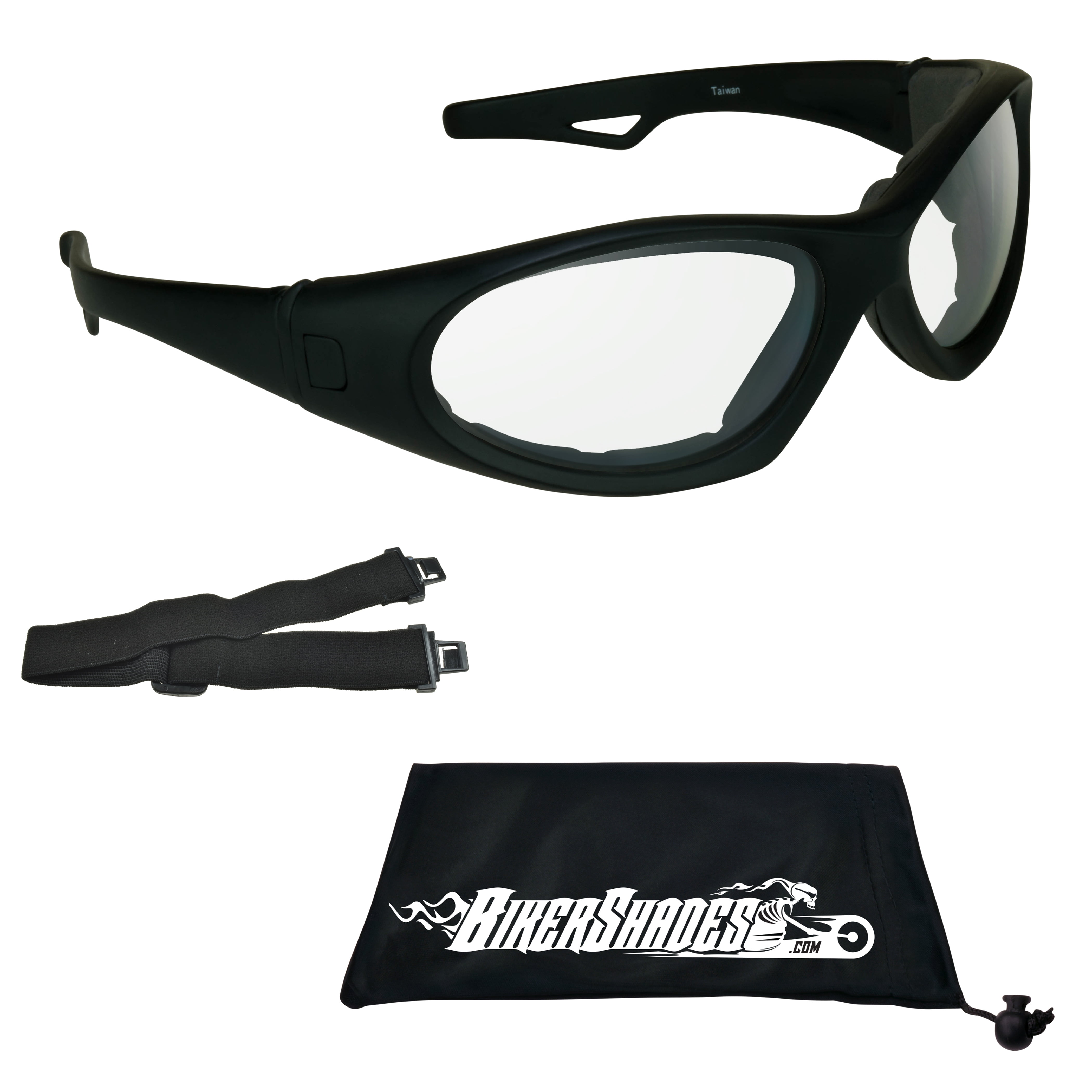 Bikershades Motorcycle SunGlasses Interchangeable Strap Clear Lens