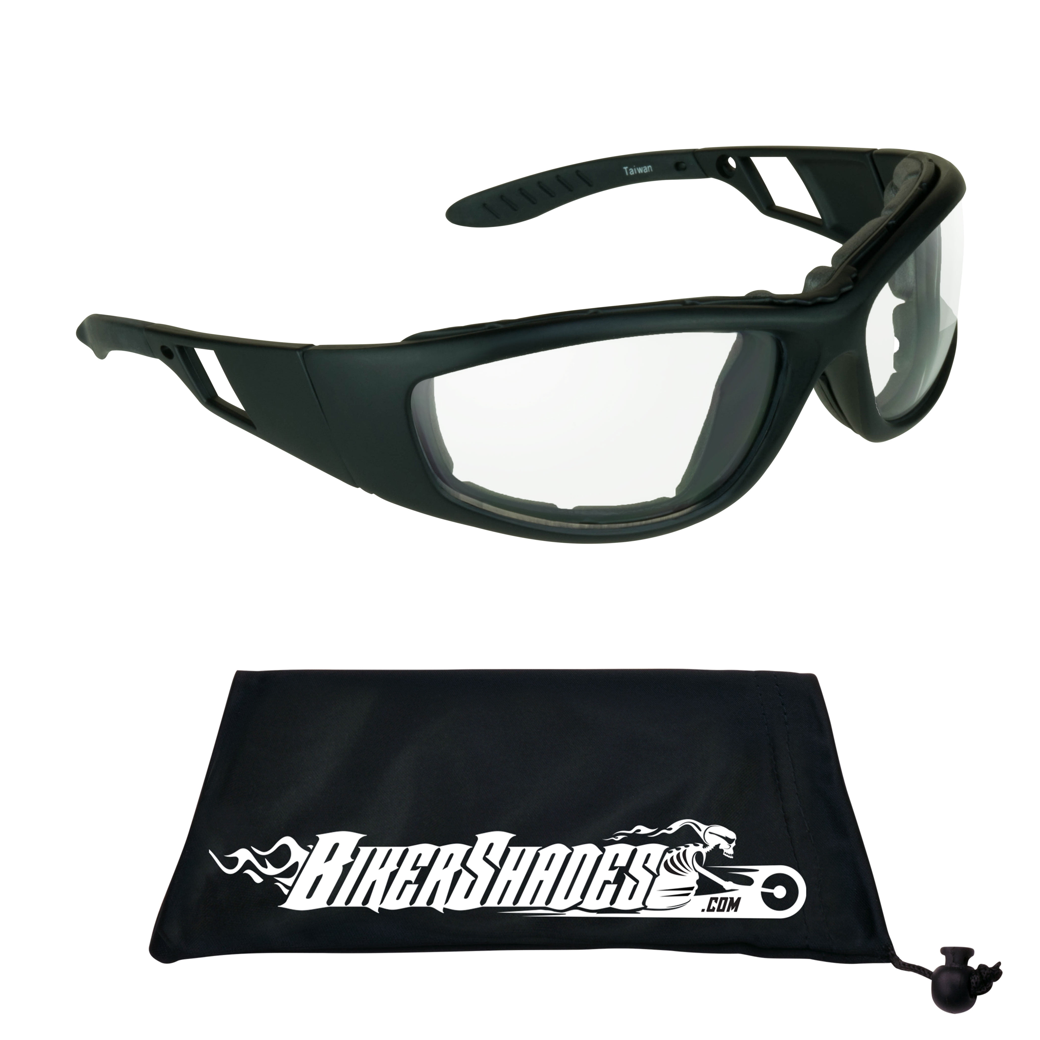 Bikershades Motorcycle Sunglass Goggles for Men and Women. Safety Impact Resistant Polycarbonate Clear Lens Removable Foam