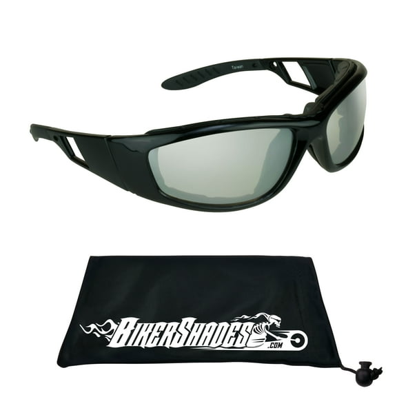 Bikershades Motorcycle Sunglass Goggles for Men and Women. Safety Impact Resistant Polycarbonate Tinted Clear Lens Removable Foam