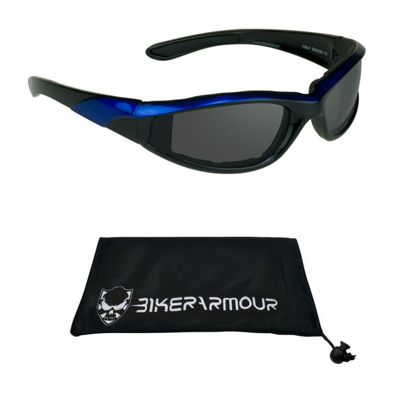 Bikershades Motorcycle Sunglasse Padded for Men and Women. Wraparound Wind and Dust Resistant Frame.