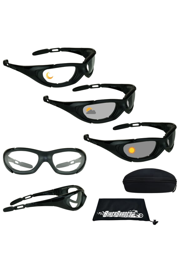 Motorcycle Transitional Day Riding SunGlass Safety Photochromic Mens with Hard Case