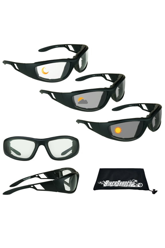 Motorcycle Transitional Foam Padded Day Riding Photochromic Lenses and Foam Sunglasses