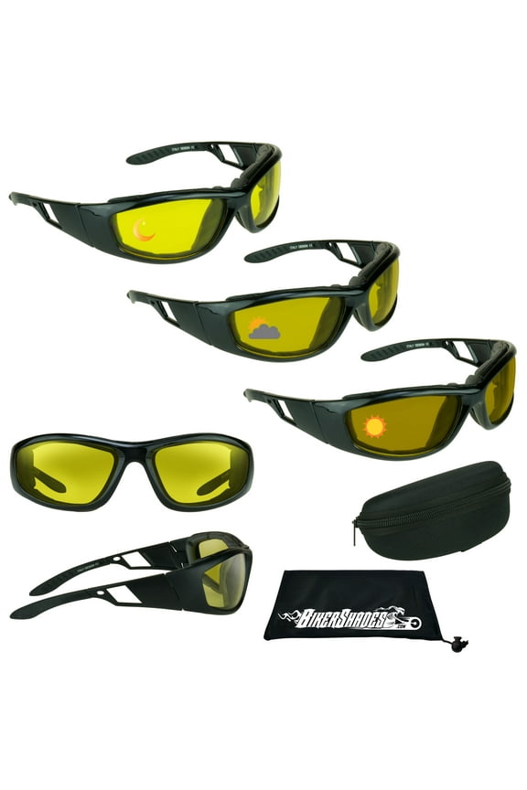 Motorcycle Transitional Foam Padded Night Riding Photochromic Lenses and Foam Sunglasses w/ Hard Case