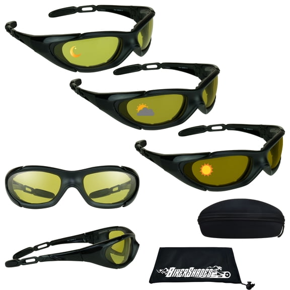 Bikershades Motorcycle Transitional Night Riding SunGlass Safety Photochromic Mens w/ Hard Case