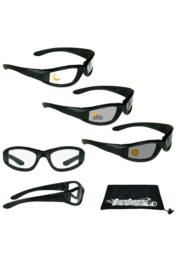 Motorcycle Transitional Sunglass Day Night Riding Photochromic Black Clear