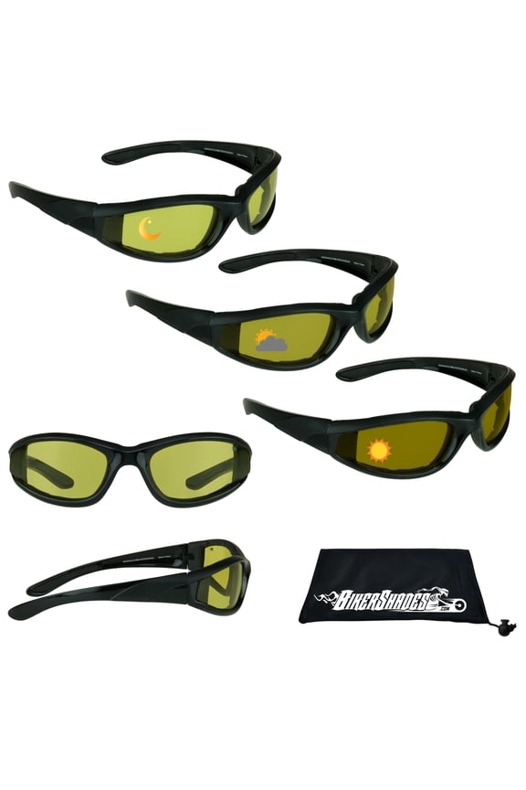 Motorcycle Transitional Sunglass Day Night Riding Photochromic Black Yellow