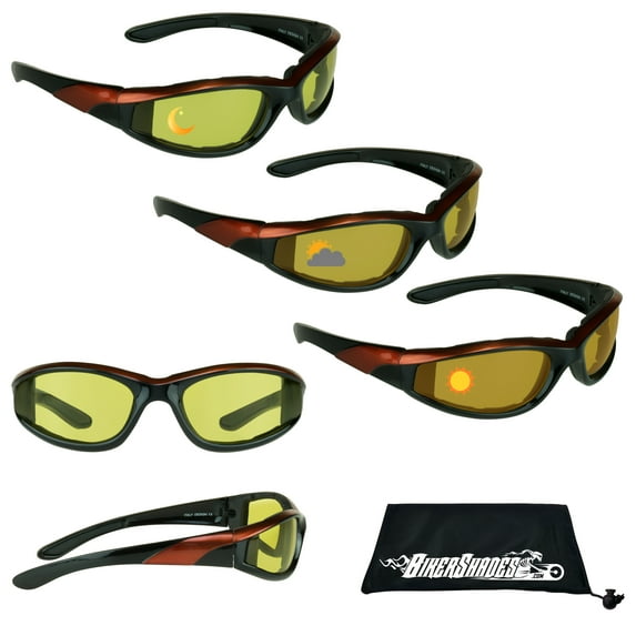 Bikershades Motorcycle Transitional Sunglass Day Night Riding Photochromic Orange Yellow