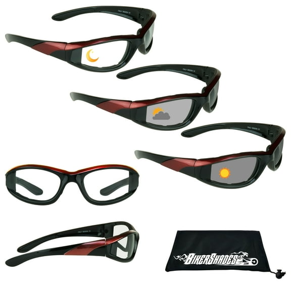 Bikershades Motorcycle Transitional Sunglass Day Night Riding Photochromic Red Clear