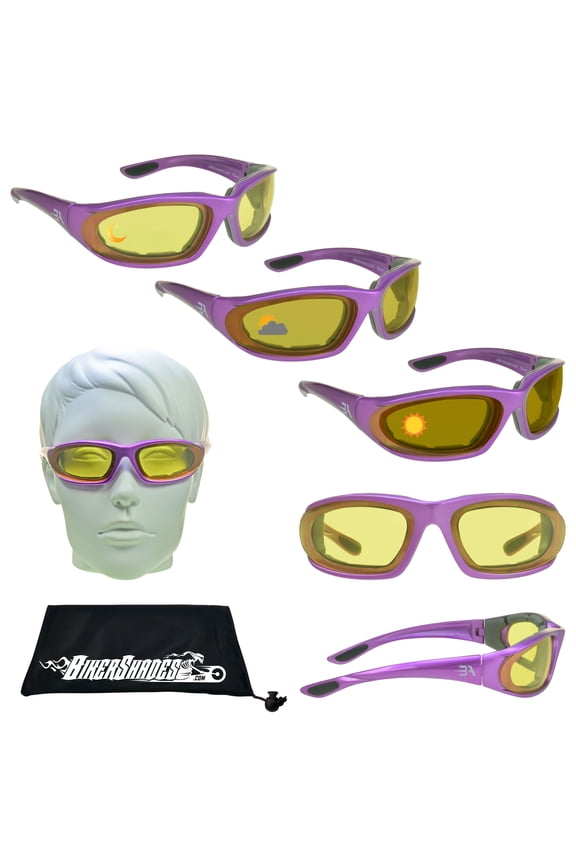 Motorcycle Transitional Sunglass Women Photochromic Day Night Riding Purple Frame