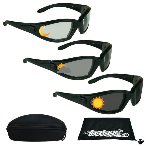 Bikershades Photochromic Motorcycle Sunglass Day Transitional Men Foam Padded with Hard Case