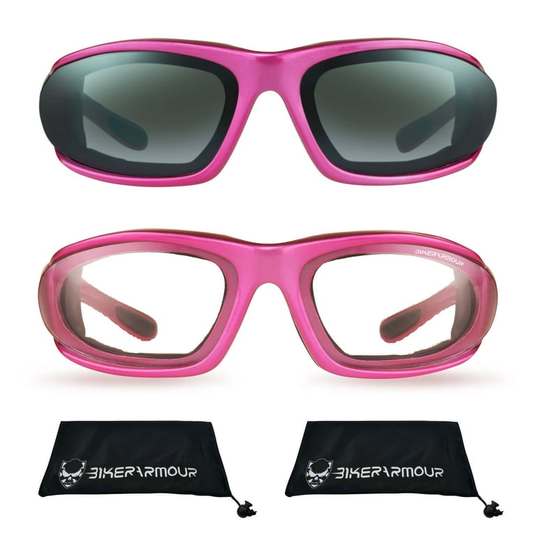 Bikershades Pink Motorcycle Riding Glasses Foam Padded SMALL for