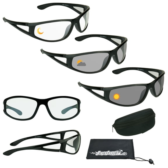 Bikershades Transitional Photochromic Day Night Sunglass Side Shield Unisex Sport Wrap