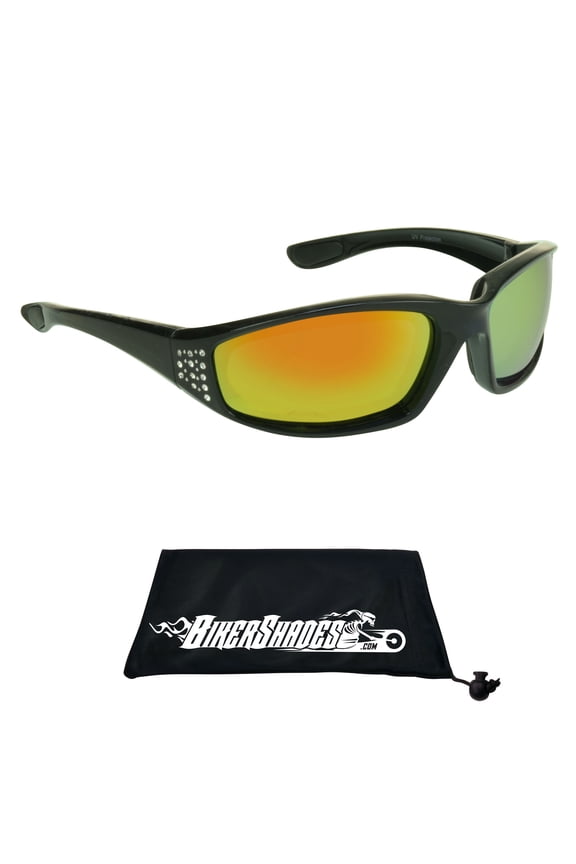 Women Rhinestone Motorcycle Safety Sunglass Orange Mirror Lens