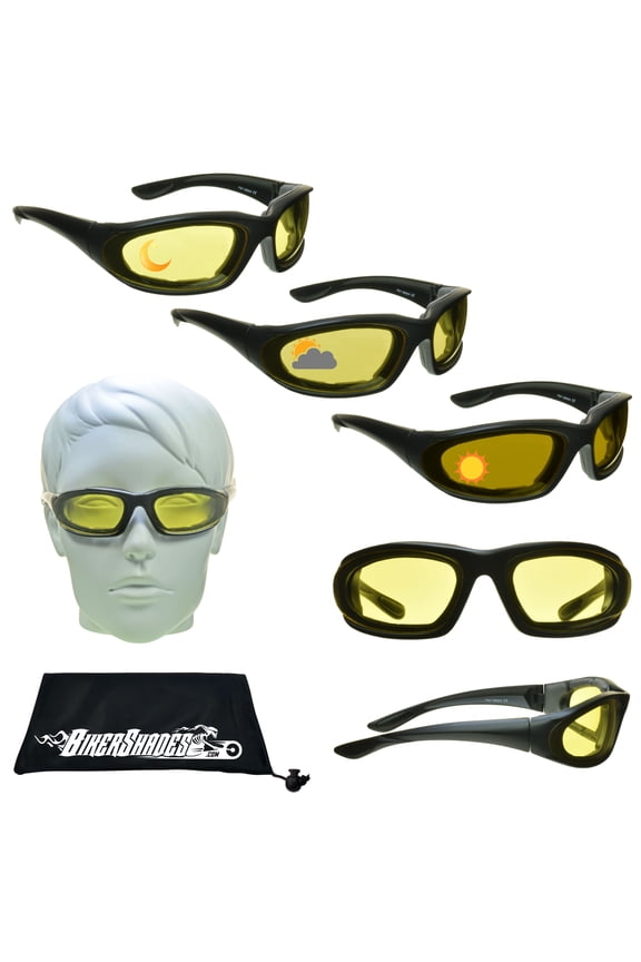 Women Small Transitional Motorcycle Photochromic Day Night Sunglass Black
