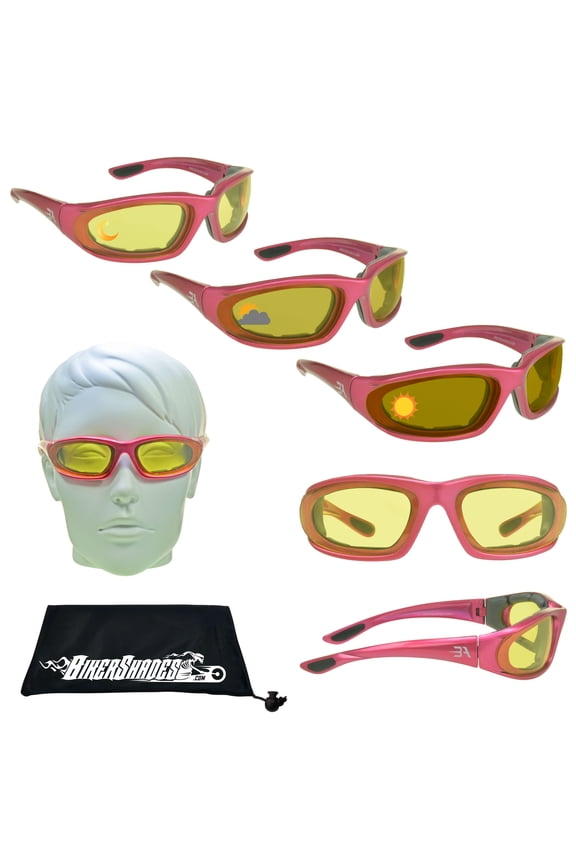 Women Small Transitional Motorcycle Sunglass Pink Frame Photochromic Day Night