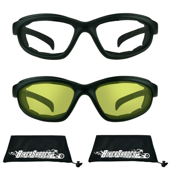 Bikershades Z87 Motorcycle Safety Sun Glasses Foam Padded Men Wind Dust Resistant Clear Yellow