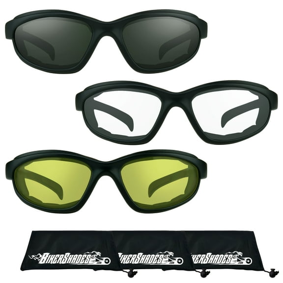 Bikershades Z87 Motorcycle Safety Sun Glasses Foam Padded Men Wind Dust Resistant Smoke Clear Yellow