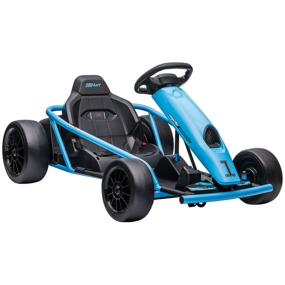 Bikes Aosom 24V 8.1 MPH Electric Go Kart, Drifting Car Battery Powered Ride on Toy Outdoor with Slow Start, Music, Horn Honking and Safety Belt, for 8-12 Years Old, Blue, Riding Toys
