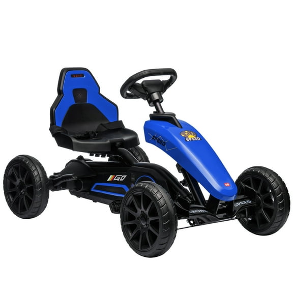 Bikes Aosom Pedal Go Kart, Outdoor Ride on Toys with Swing Axle, Adjustable Seat, Handbrake, 4 Shock-Absorbing Wheels, Gift for and Aged 3-8 Years Old, Blue, Riding Toys