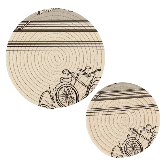 Bikes Pattern Trivets Potholders Cotton Braided Potholders Heat-Resistant Pads 7.09'' and 9.45''