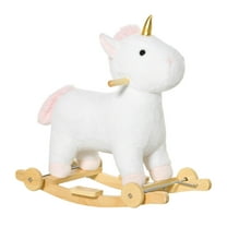 Bikes Qaba Rocking Horse, 2 in 1 Ride on Horse, Rolling Unicorn Animal Rocker with Sound, Wooden Base, Pedal, Grip Handle, Plush Riding Pony for 3-6 Years Old, White, Riding Toys