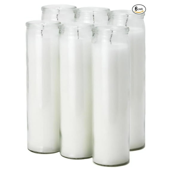 7 Day White Candles, 6 Pack of Unscented Devotional Candle in Clear Glass Jars, Long-Lasting Burn for Vigils, Prayer, Memorials, Meditation, Religious Catholic, Veladoras Blancas