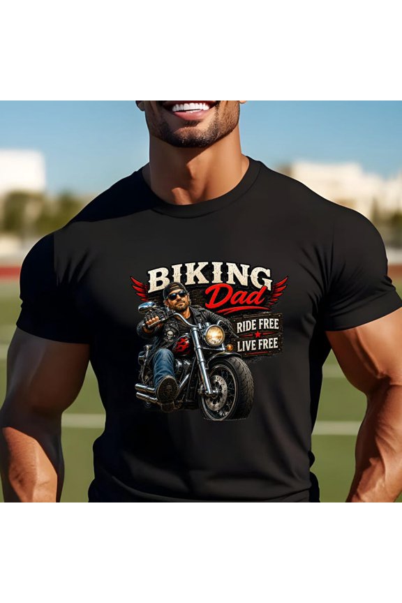 Biking Dad Ride Free Live Free Motorcycle Rider Unisex Short-Sleeve Graphic T-Shirt Biker Lifestyle Gift