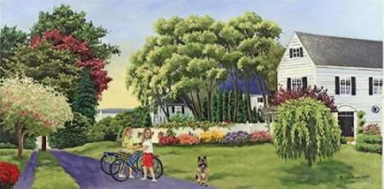 Biking Summer Street Canvas Art - Julie Peterson (10 x 20)