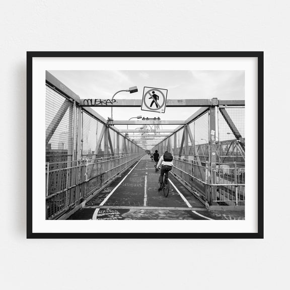 Biking the Williamsburg 02 B&W - Manhattan New York Photography Black and White Bridge Street Photography City Graffiti Architecture Black Framed Wall Art Print 5 x 7 inches
