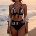 thumbnail image 1 of Bikini Bottoms Women Striped Vintage Bikini Swimsuit Strap Backless Swimwear Summer Beachwear M, 1 of 8