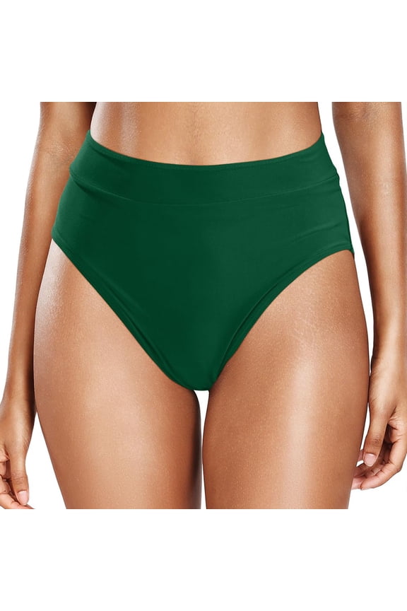 Bikini Bottoms Womens Solid Color Tummy Control High Waisted Bathing Suit Lightweight Ruched Scrunch Swim Bottom Green XL