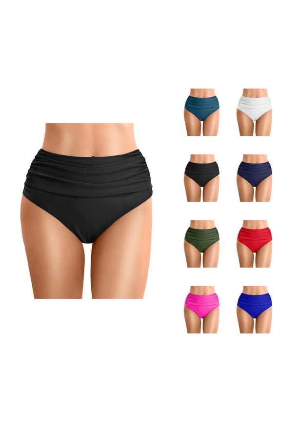 Bikini Bottoms for Women High Waisted Tummy Control Ruched Bathing Suit Bottom Swimwear