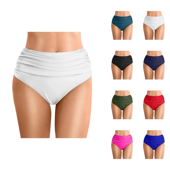 Bikini Bottoms for Women High Waisted Tummy Control Ruched Bathing Suit Bottom Swimwear