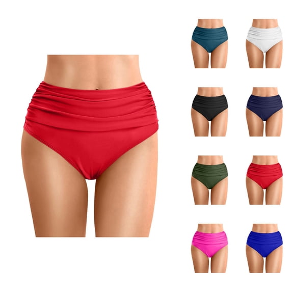 Bikini Bottoms for Women High Waisted Tummy Control Ruched Bathing Suit Bottom Swimwear