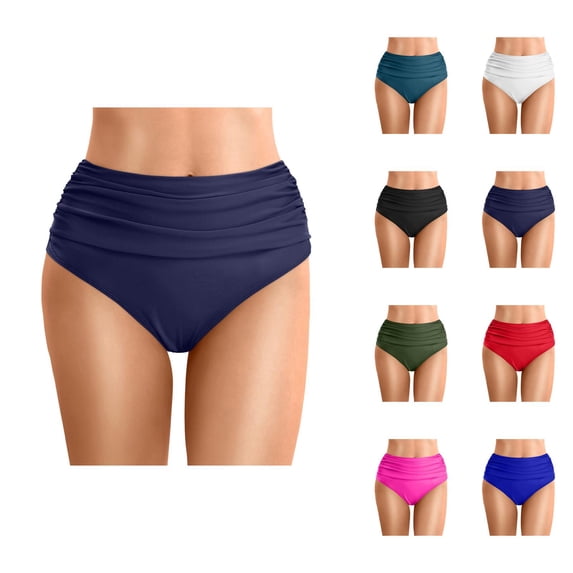 Bikini Bottoms for Women High Waisted Tummy Control Ruched Bathing Suit Bottom Swimwear