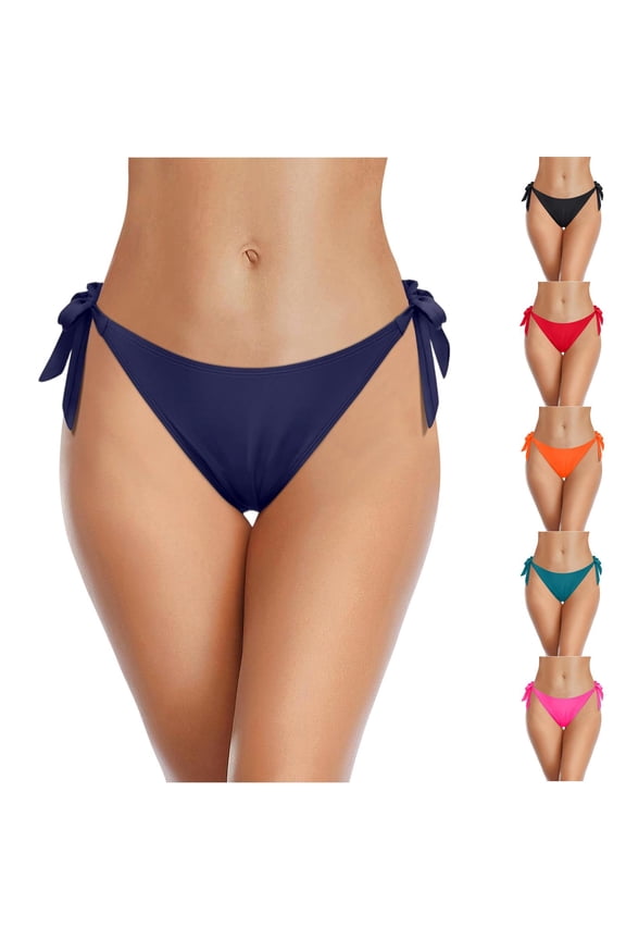 Bikini Bottoms for Women String Bathing Suit Bottom with Moderate Coverage Low Waist Swim Bottom Black M