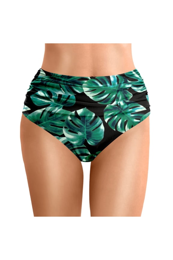Bikini Bottoms for Womens High Waisted Ruched Tummy Control Swim Bottom Full Coverage Swimsuits Bottoms Bathing Suits Summer Beach Dark Green L