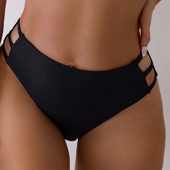 Bikini Briefs for Women High Waisted Seamless Cheeky Thongs Waterproof Hollow Out Ruched Swimwear Bottom