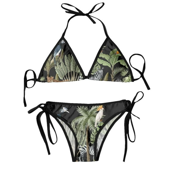 Bikini Femme Luxe Tropical Palm Tree Banana Leaf And Jungle Animals Two Piece Women's Set