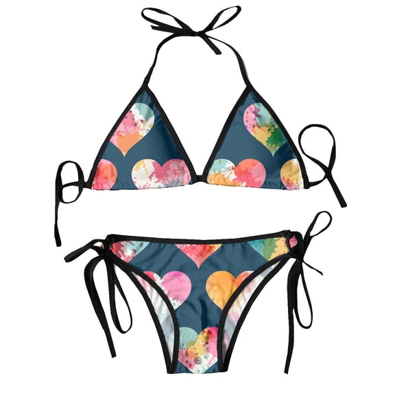 Bikini Femme Luxe Valentine's Day Colorful Hearts Two Piece Women's Set