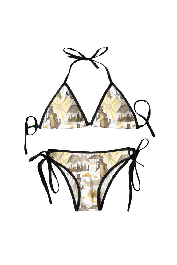 Bikini Femme Luxe Watercolor Marmots In Hats Sepia Happy Groundhog Day Two Piece Women's Set